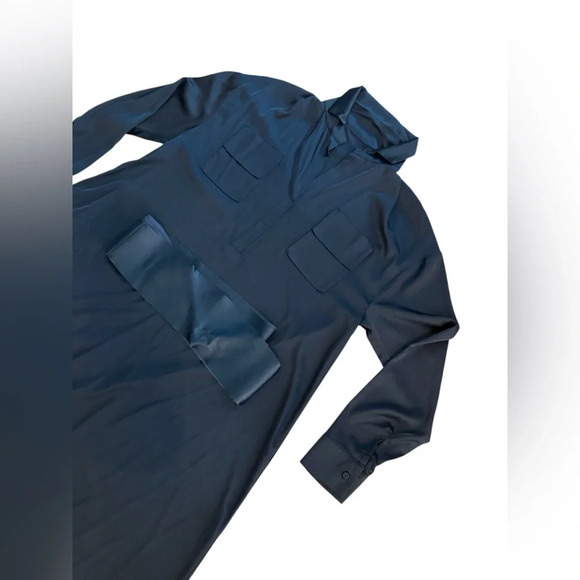 Locker Room ELEGANT MAXI BLACK SHIRT DRESS WITH VEGAN LEATHER BELT Size S/M/L/XL - Picture 4 of 10